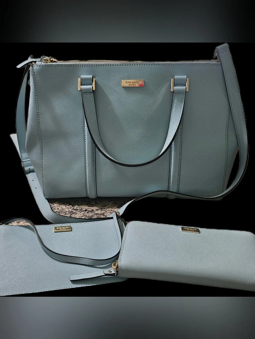 Kate Spade Newbury Lane Grace Blue Loden Satchel With Wallet And Wristlet